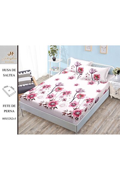 naniland.ro Husă de Pat Bumbac Satinat 2 Persoane 3 Piese Cu Elastic 180x200 cm