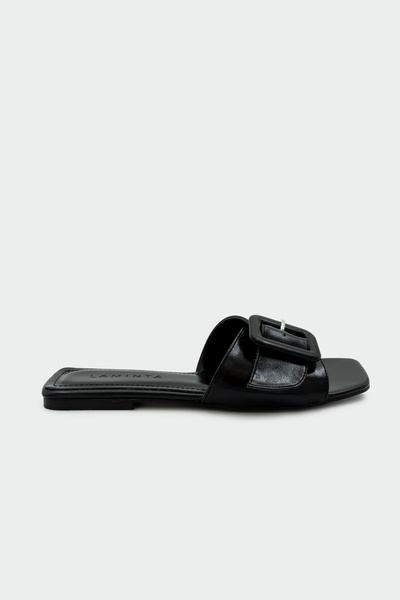 LAMİNTA Lars Women's Black Flat Slippers with Buckle Detail
