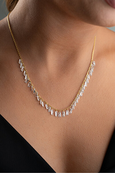 Silvano Jewelry 925 Ayar Gümüş Zirkon Baget Taşlı Kolye