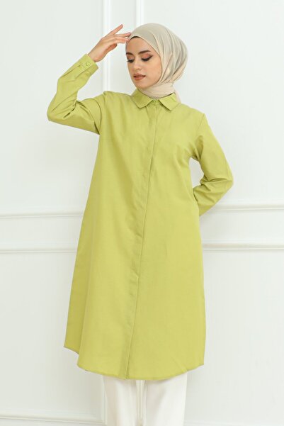 comstar Women's Premium Extra Long Daily Light Green Polo Collar Hijab Shirt ...