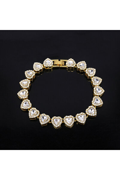 Choice5 Gold Color Bracelet Trendy Shiny Heart Zircon Hip Hop Rock Tennis Cha...
