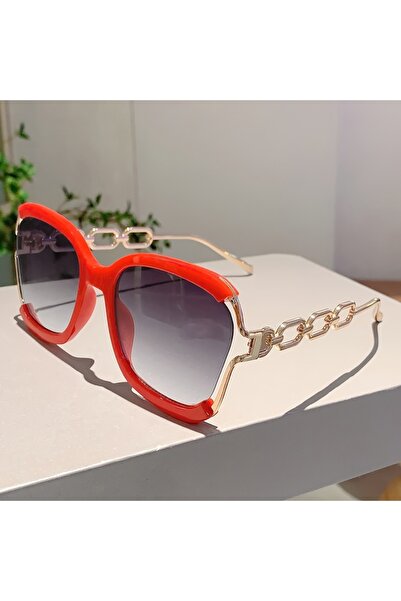 Choice3 Red New Chic Square Fashion Glasses, Gradient Lens, Detachable Faux P...