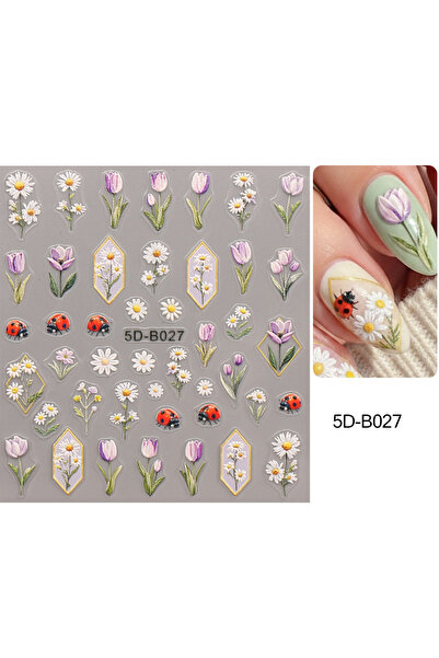 Choice 5D-B027 1/3pcs Spring Flowers 5D Nail Art Stickers Happy Easter Cartoo...