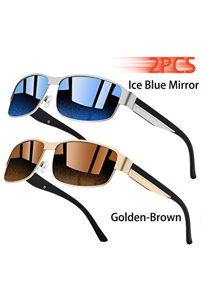 Choice8 Blue-GoldenBrown Fashion Vintage Rectangle Sunglasses Men Women Fishi...