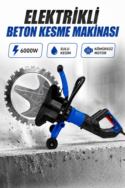 Badem10 Elektrikli Beton Kesme Makinası 6000W 410 mm Sulu Kesim Kömürsüz Moto...