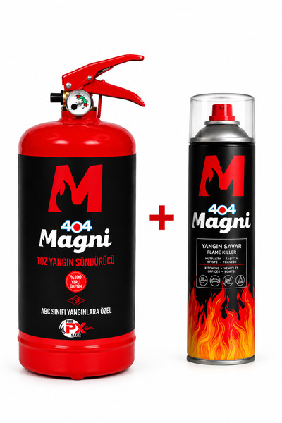 404 Magni Yangın Güvenlik Seti | 2 KG ABC Yangın Tüpü + 500ML Yangın Savar| E...