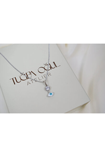 ATELİER TUĞBA Kol465 Silver Shiny Single Stone Detail Mini Inlaced Eye of Evi...