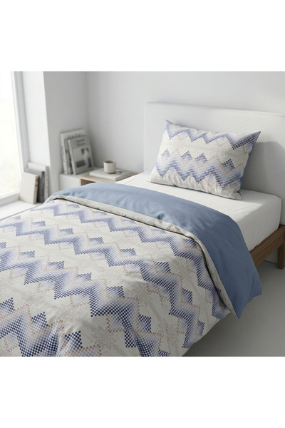 MORRİVAL Single Size Double-Sided Duvet Cover Set, 2 Pieces Blue Pattern