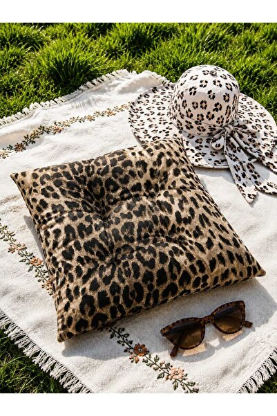 TEKSMODA HER MODA ONDA LEOPAR DESENLİ POFİDİK SANDALYE VE YER MİNDERİ BAĞCIKL...