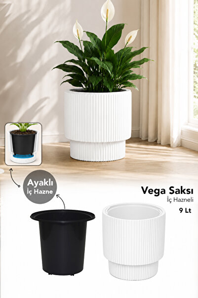 Meleni Home Modern Dekoratif Saksı - Plastik İç Hazneli Bahçe Salon Balkon Çi...