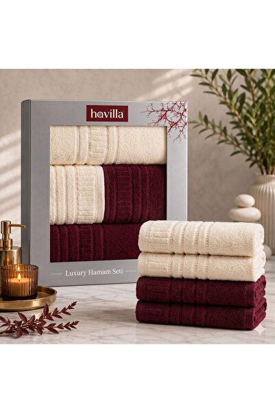 havilla havlu Havilla Luxury Bordo Krem Hamam Seti