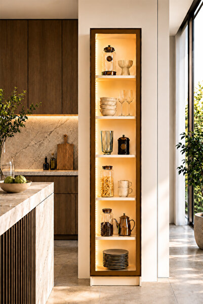 Avmpark Dolce Tek Kapaklı Erzak Dolabı Led Işıklı Kiler Dolabı Temperli Camlı...