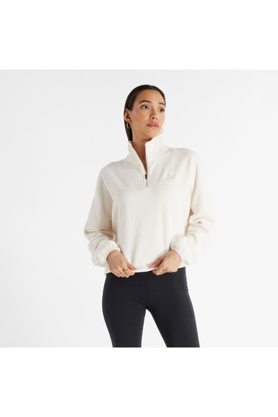 New Balance Hanorac de damă din fleece polar, bej, cu jumătate de fermoar