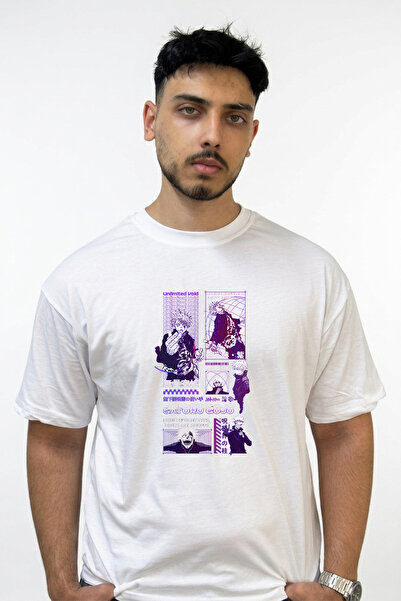 Anetos Gojo Satoru_1 Design Printed Oversize White T-Shirt