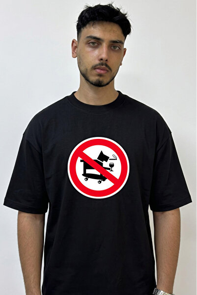 Anetos Forbidden Dog Design Printed Oversize Black T-Shirt