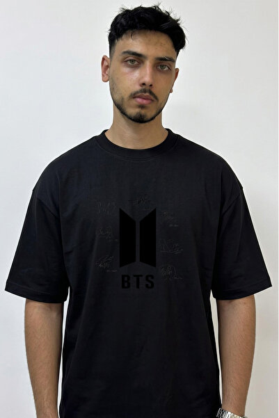 Anetos Bts Signatures_1 Design Printed Oversize Black T-Shirt