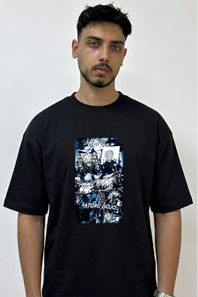 Anetos Satoru Gojo_7 Design Printed Oversize Black T-Shirt