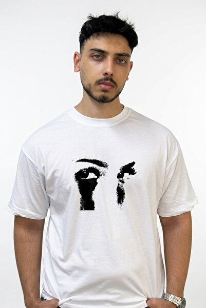 Anetos Aglayan Gozler Design Printed Oversize White T-Shirt