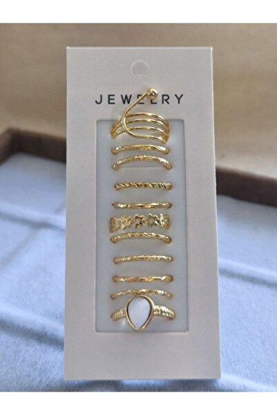 MuseumofYou Multiple Ring Set, Adjustable, White Drop Stone, Gold Color (11 P...