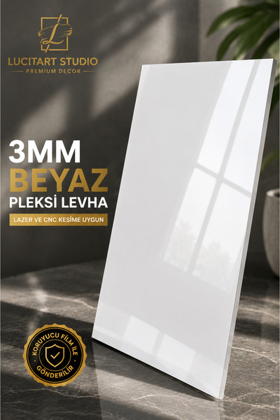 LucitART Beyaz Pleksi Levha 2.8-3mm | Parlak Yüzeyli Akrilik Pleksiglas Mika ...