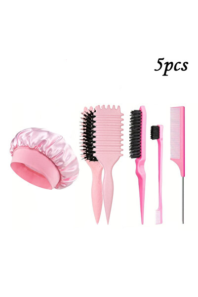 Choice4 5pcs Pink 1/5/7pcsHair Care Kit Rolling Candy Brush with Rat Tail Edg...