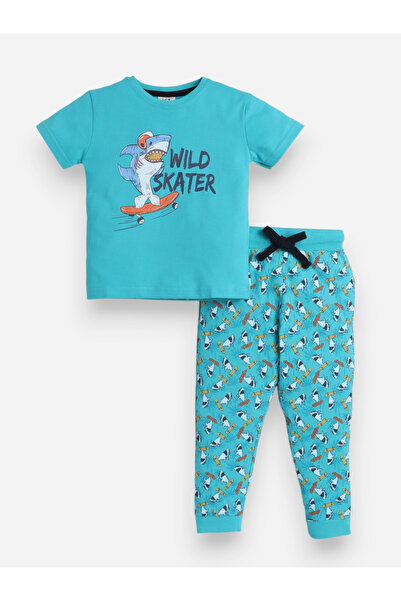 Victor and Jane By Styli Boys Cotton T-Shirt and All-Over Printed Pyjama Set