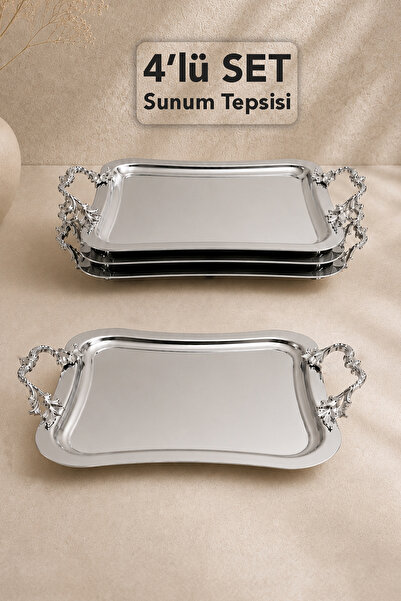 Meleni Home 4-Piece Italian Tray with Handles - Large Promise Tray with Silve...