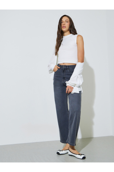 Styli Grey Mid Rise Straight Leg Jeans