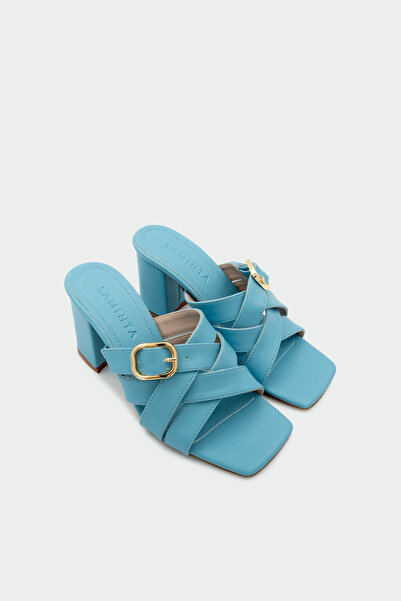 LAMİNTA Grint Buckle Detailed Women's Baby Blue Heeled Slippers