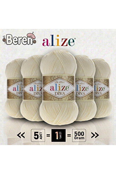 Alize Diva - 01 Krem - 5'li Paket - 100gr/350m - İlk bahar ve Yazlık bluz,inc...