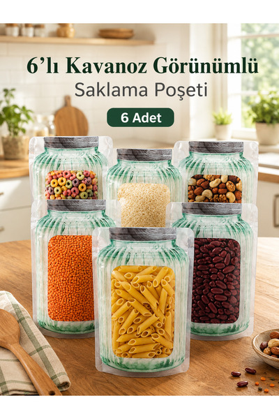 Magiclady 6’lı Kavanoz Görünümlü Saklama Poşeti | Şeffaf Kilitli Gıda Saklama...