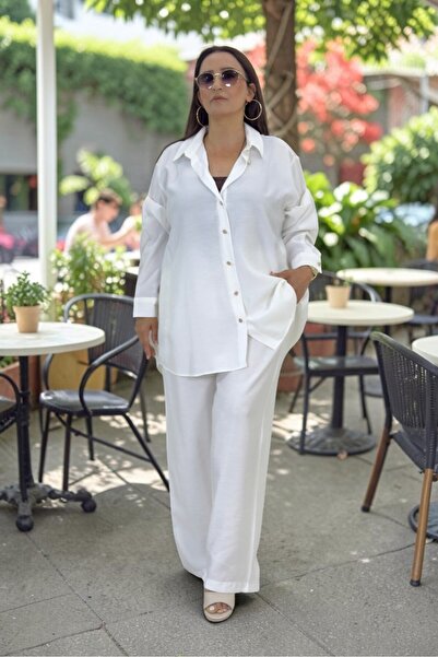 yagmurberen Front Metal Button Closure Long Shirt Wide Elastic Waist Pocket P...