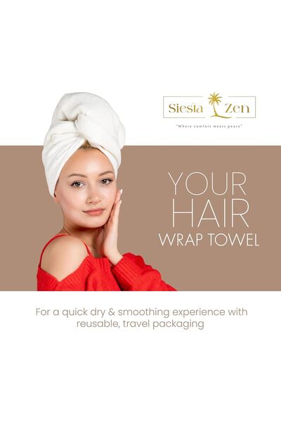 Siesta Zen Premium Combed 100% Cotton Ultra Soft Hair Drying Towel Quick-Dry Turban with Easy Button