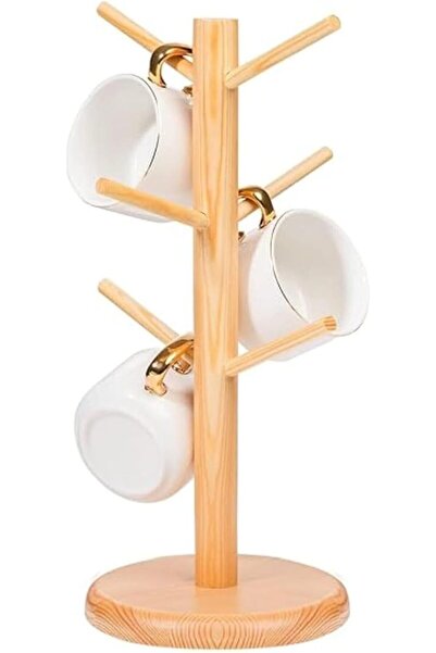 Generic Wooden Mug Holder,solid tea cup Stand with 6 Hooks,coffee corner orig...