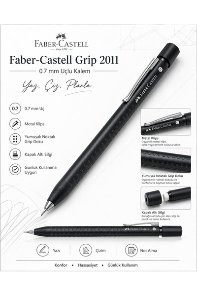 Faber Castell 2011 0.7 mm Uçlu Kalem – Kapak Altı Silgili, Noktalı Dokulu, Me...
