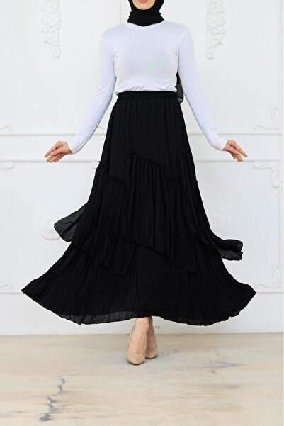 QUAWEAR Elastic Waist, Ruffle Detailed, Lined Premium Skirt