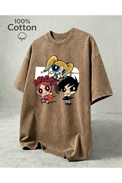 Toum Ρετρό μπλουζάκι PowerPuf Girls με στάμπα, πλενόμενο, vintage, unisex, ov...