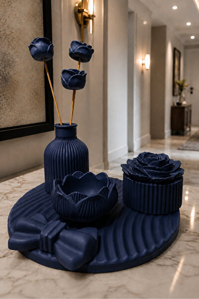 Gizem Design Products Fiyonklu Dekoratif Salon Seti (Lacivert)