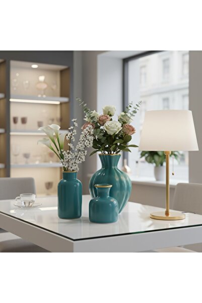 ariana sytle Set of 3 Ceramic Turquoise Green Vases 01