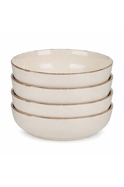 SHOPIENS Set de 4 boluri ceramice bej de 680ml pentru salate, supe, paste, ce...