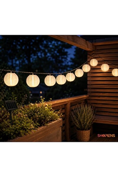 SHOPIENS Lanterne textile solare pe fir luminos de 3.8m, 10 globuri japoneze ...