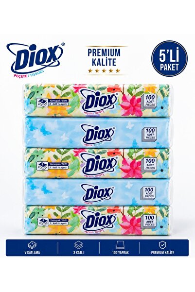 Diox Peçete Kağıt Havlu V Katlama 3 Katlı 100'lü 5'li Paket