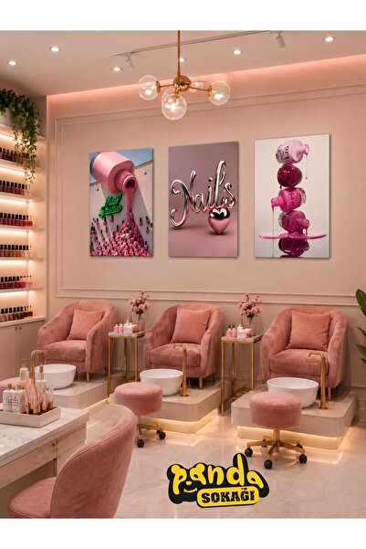 PANDA SOKAĞI Nail Studio Pink Concept set od 3 drvene zidne slike 30x42 cm