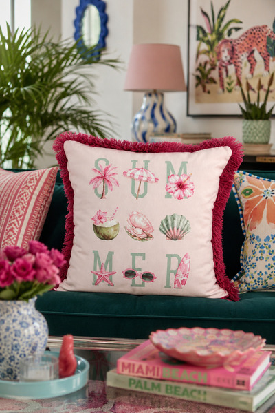 Pilloveland Fringed Throw Pillow Cover 43*43 cm - Summer Blush