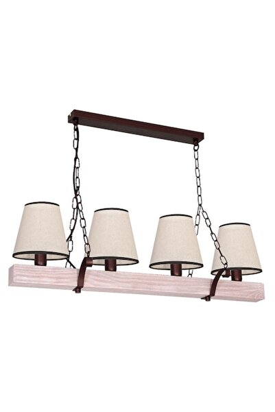 Cojom Candelabru, Rita 4, rustic, 4XE27, metal maro, lemn și abajur textil bej