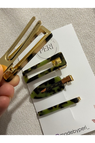 MADE BY PERİ Set of 3 Leopard Patterned Bone Vintage Hair Clips