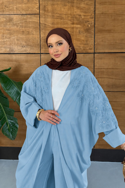 Miss Allos Women's Floral Embroidered Bat Sleeve Linen Set