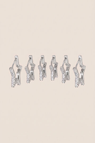 Hetra Silver Color Steel Zircon Stone Star Shaped 6-Piece Hoop Earring Set