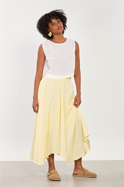 BARRELS AND OIL Women's elastic waist asymmetric long skirt - yellow