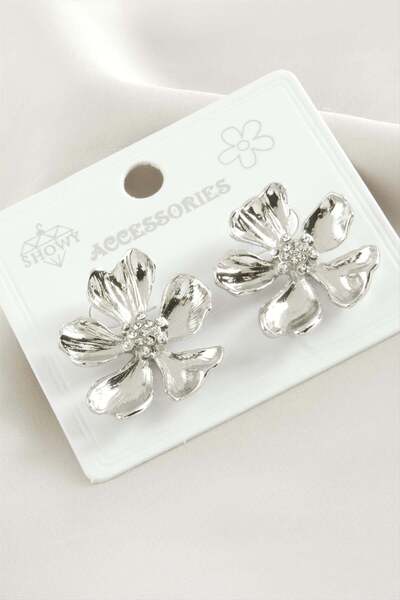 ZERO LAND Shopilke Flower Stone Metal Earrings - (201344) Silver Color